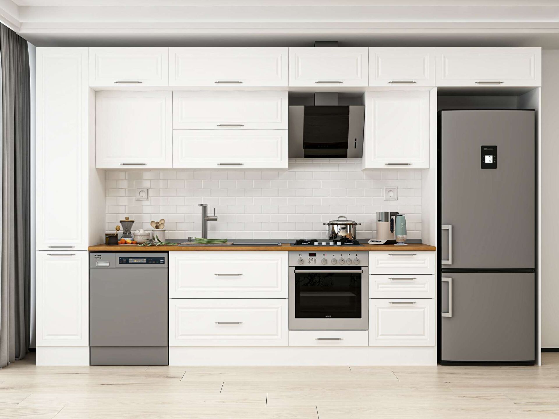 Alvinka 380X240 Cm Klasik Mebran Mutfak Dolabı Beyaz Beyaz Mbb-E90B40S50-2