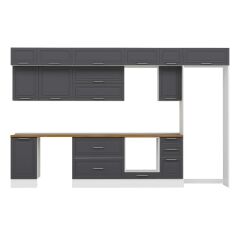 Alvinka 375X240 Cm Klasik Mebran Mutfak Dolabı Mb-E90S45S40-2 Mebran | Antrasit - Suntalam