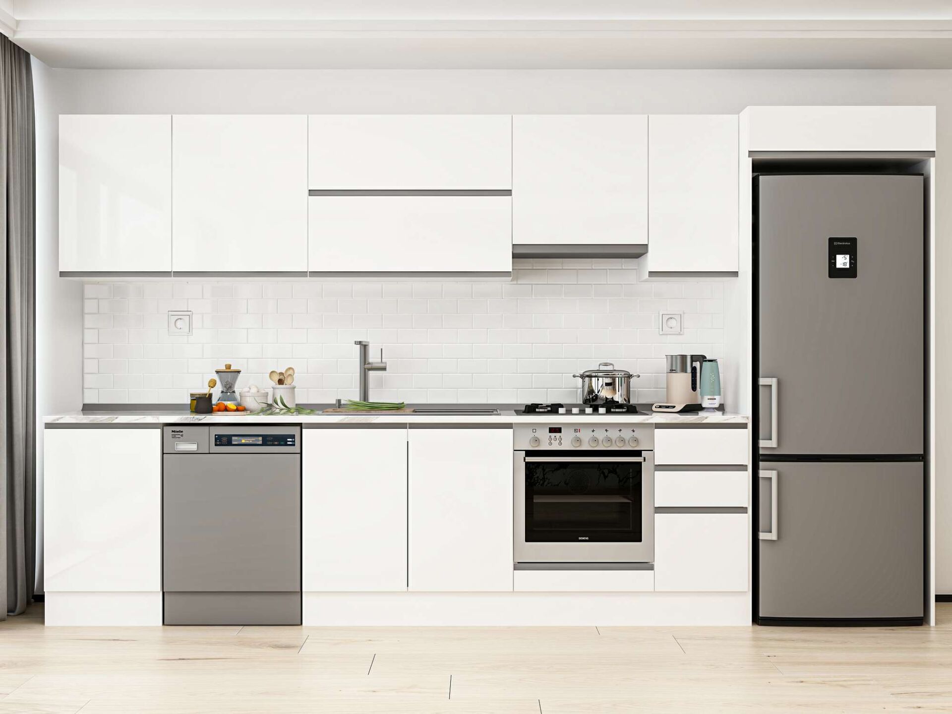 Alvinka 370X222 Cm High Gloss Mutfak Dolabı Mb-E80S50S40-1 High Gloss | Beyaz - Suntalam