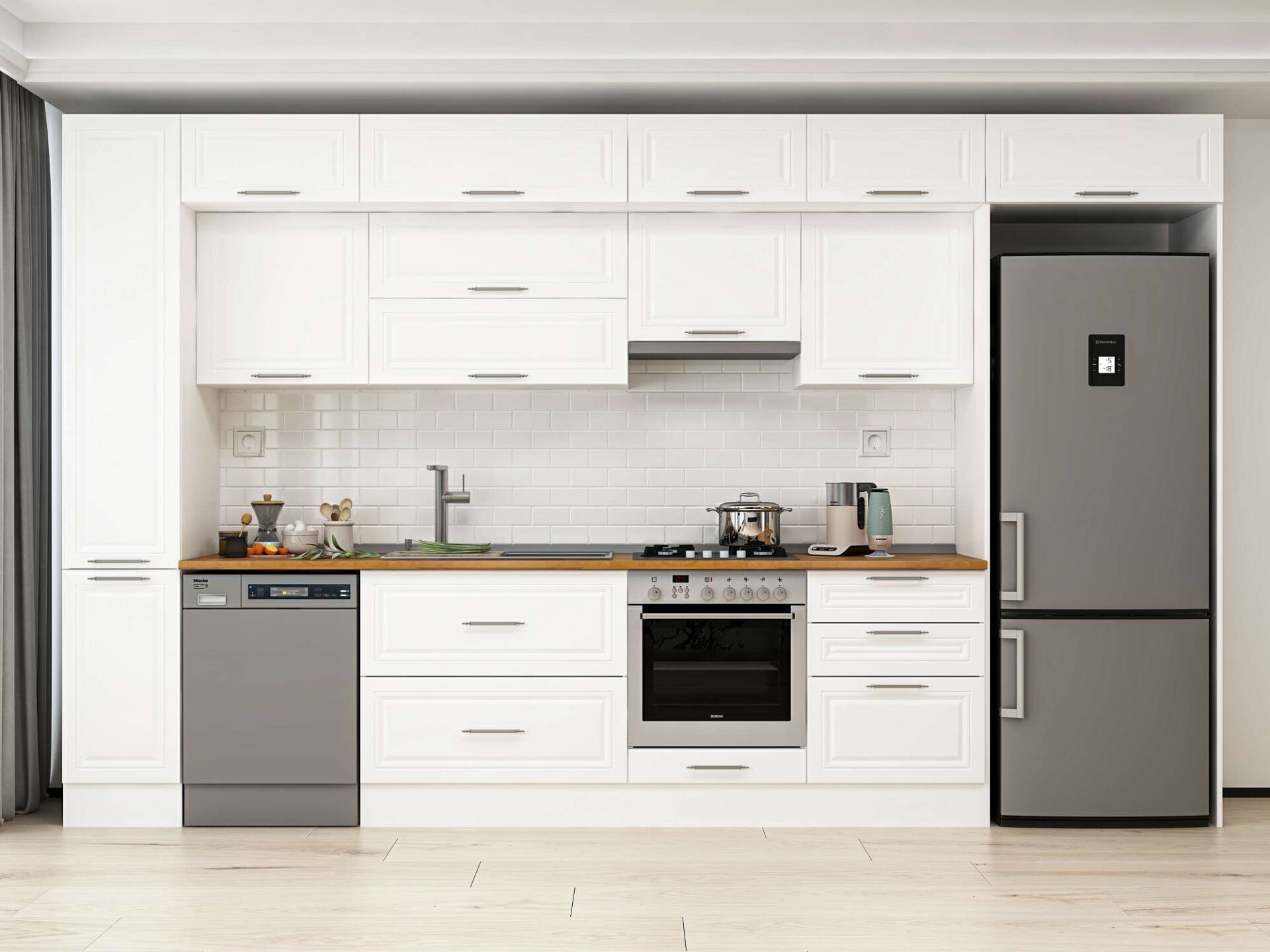 Alvinka 390X240 Cm Klasik Mebran Mutfak Dolabı Beyaz Beyaz Mbb-E90B40S60-1