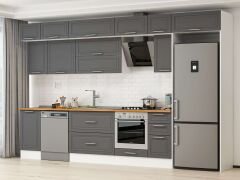 Alvinka 375X240 Cm Klasik Mebran Mutfak Dolabı Beyaz Beyaz Mb-E90S45S40-2 Mebran | Antrasit - Mdf