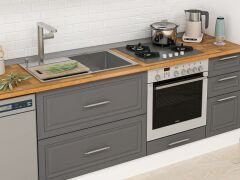 Alvinka 375X240 Cm Klasik Mebran Mutfak Dolabı Beyaz Beyaz Mb-E90S45S40-2 Mebran | Antrasit - Mdf