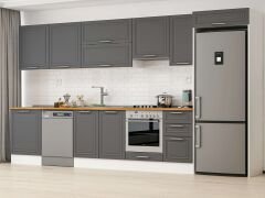 Alvinka 395X222 Cm Klasik Mebran Mutfak Dolabı Mb-E90S60S45-1 Mebran | Antrasit - Suntalam