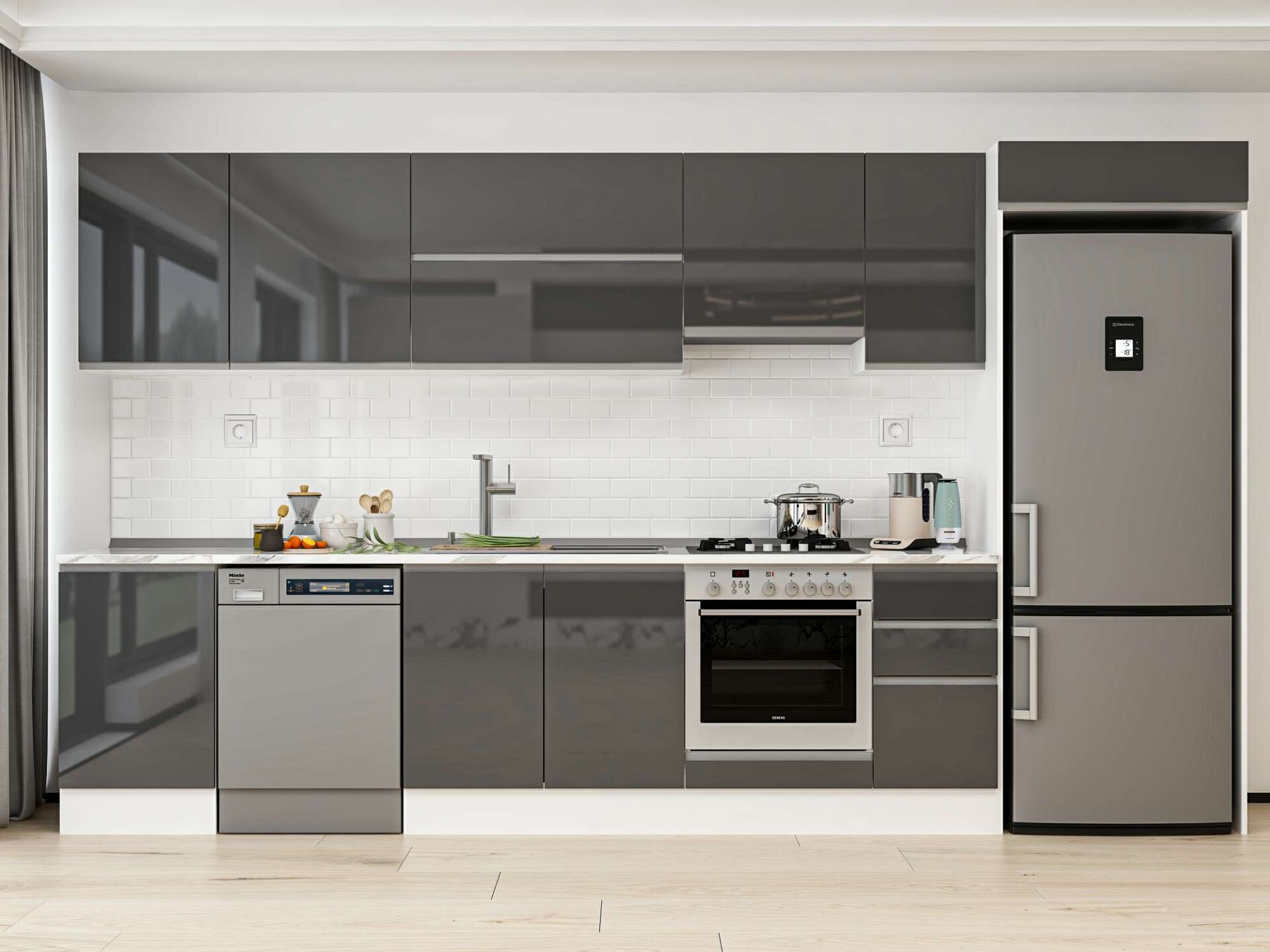 Alvinka 370X222 Cm High Gloss Mutfak Dolabı Mb-E80S50S40-1 High Gloss | Antrasit - Mdf