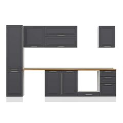 Alvinka 300X210 Cm Klasik Mebran Mutfak Dolabı Mb-E90B45S45-2 Mebran | Antrasit - Mdf