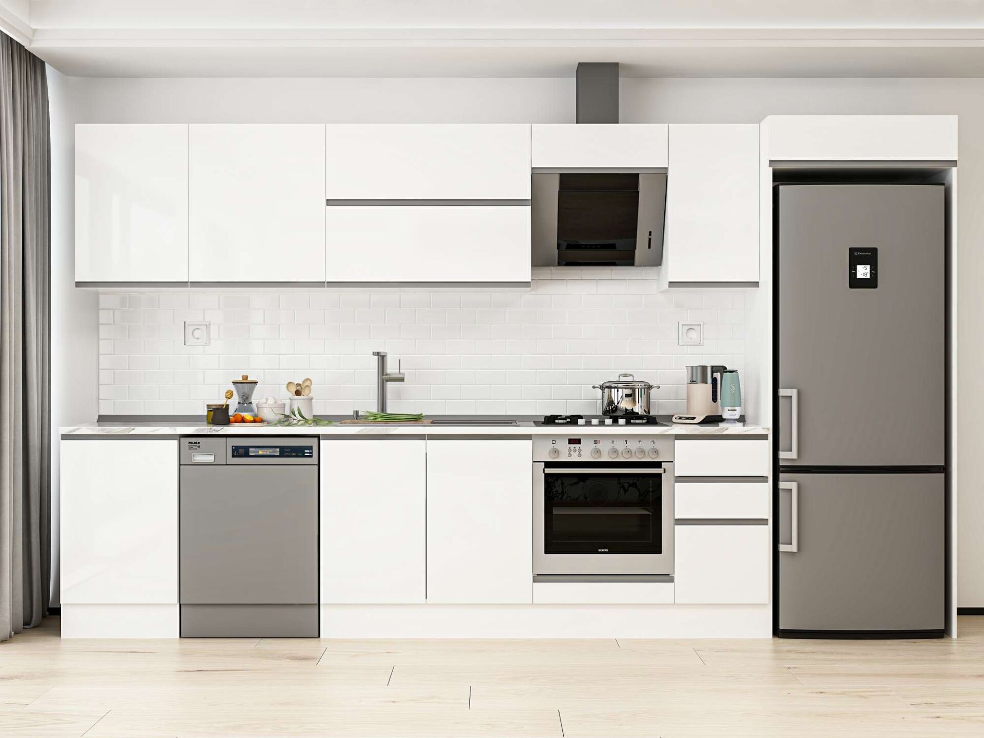 Alvinka 370X222 Cm High Gloss Mutfak Dolabı Mb-E80S50S40-2 High Gloss | Beyaz - Mdf