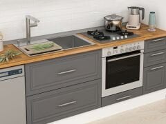 Alvinka 375X240 Cm Klasik Mebran Mutfak Dolabı Beyaz Beyaz Mb-E90S45S40-3 Mebran | Antrasit - Mdf