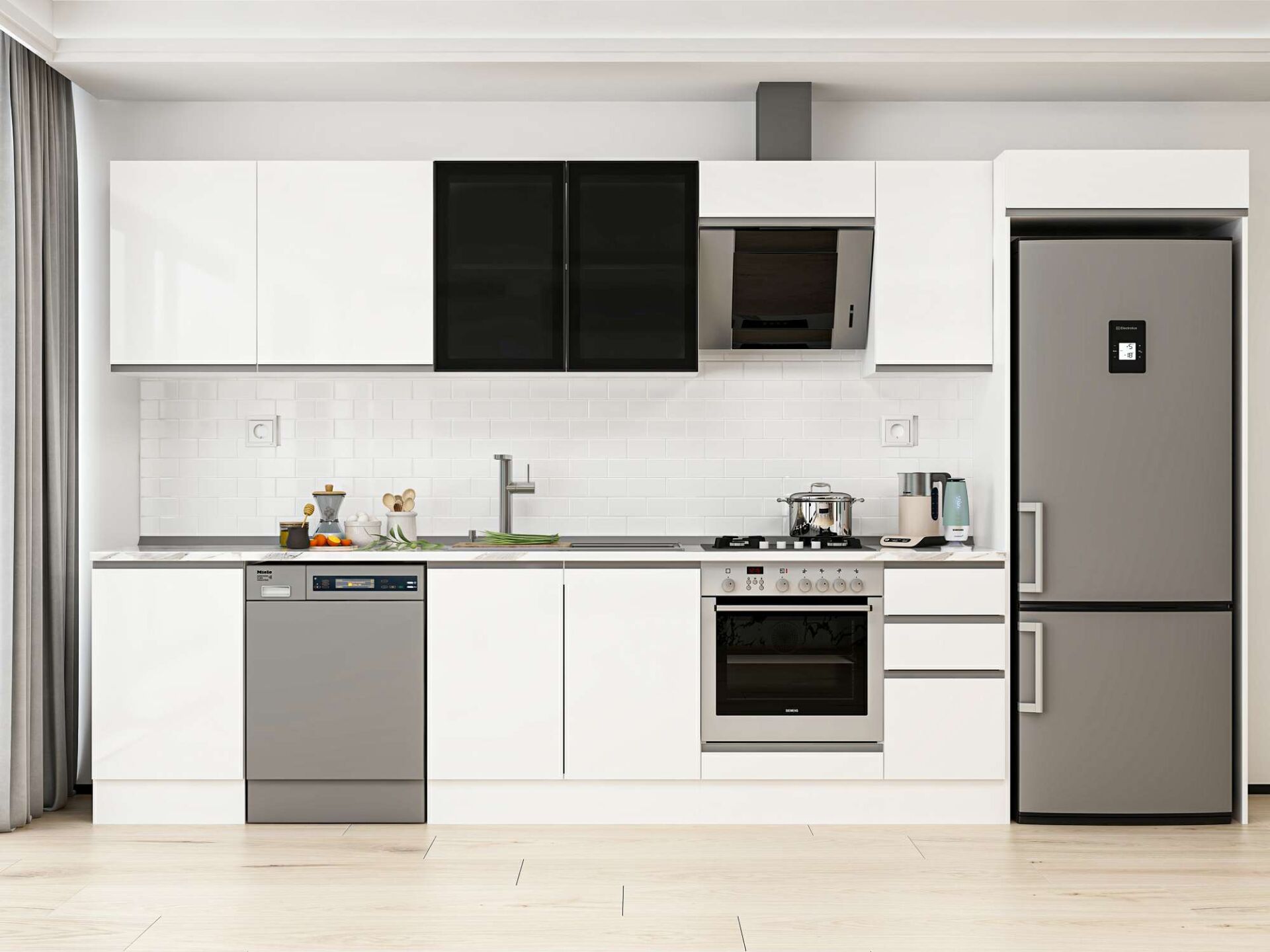 Alvinka 370X222 Cm High Gloss Mutfak Dolabı Mb-E80S50S40-3 High Gloss | Beyaz - Suntalam