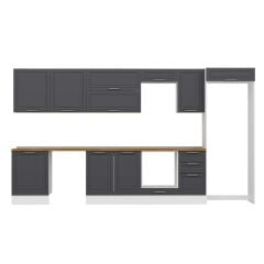 Alvinka 395X222 Cm Klasik Mebran Mutfak Dolabı Mb-E90S60S45-2 Mebran | Antrasit - Suntalam