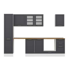 Alvinka 300X210 Cm Klasik Mebran Mutfak Dolabı Mb-E90B45S45-3 Mebran | Antrasit - Mdf