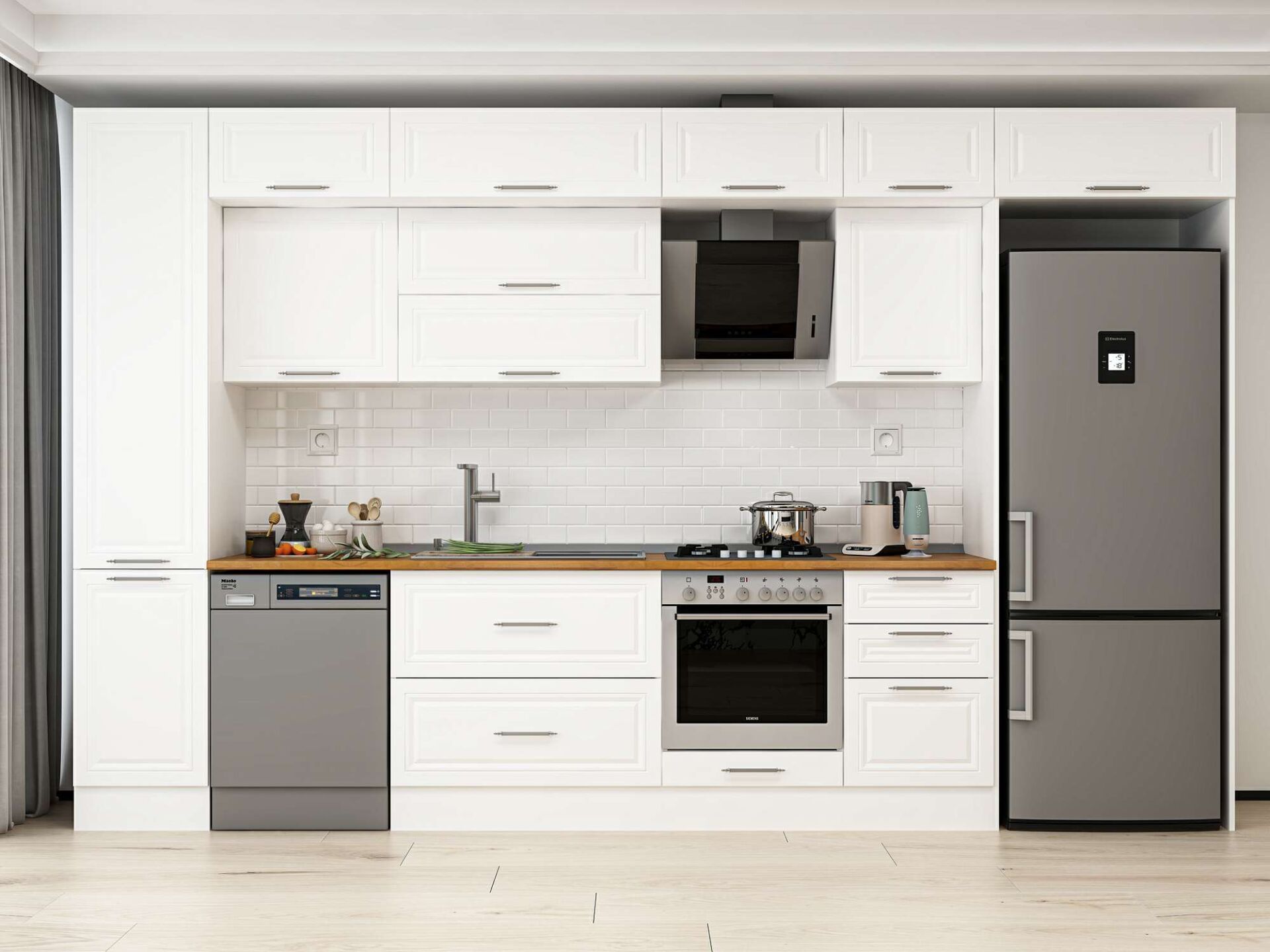 Alvinka 385X240 Cm Klasik Mebran Mutfak Dolabı Beyaz Beyaz Mbb-E90B45S50-2