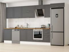 Alvinka 395X222 Cm Klasik Mebran Mutfak Dolabı Mb-E90S60S45-2 Mebran | Antrasit - Mdf