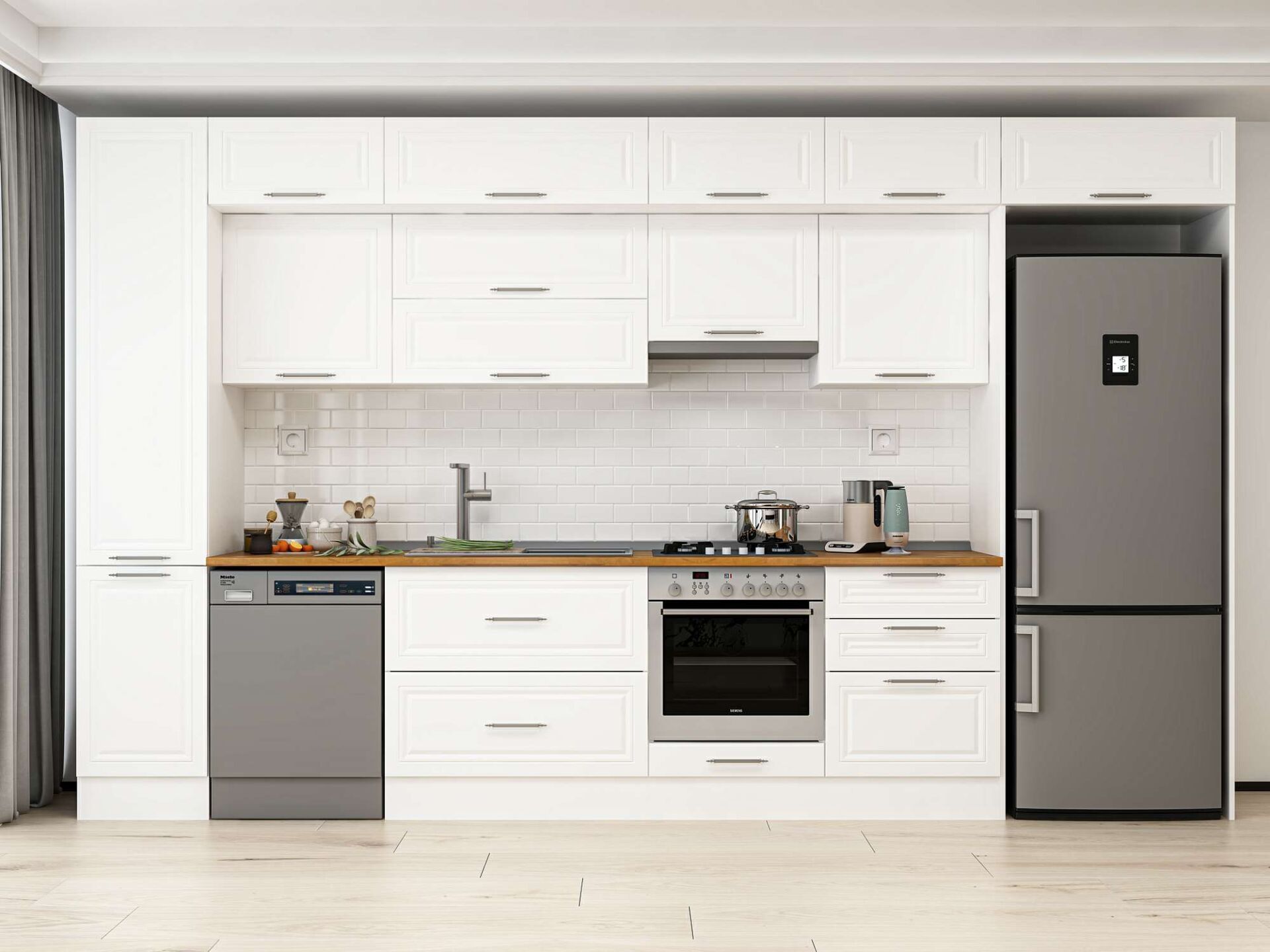 Alvinka 395X240 Cm Klasik Mebran Mutfak Dolabı Beyaz Beyaz Mbb-E90B45S60-1