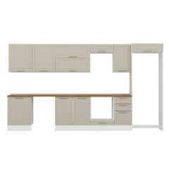 Alvinka 395X222 Cm Klasik Mebran Mutfak Dolabı Mb-E90S60S45-2 Mebran | Kumtaşı - Mdf