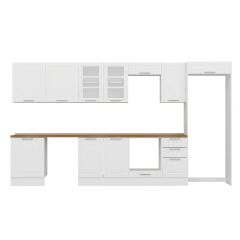 Alvinka 395X222 Cm Klasik Mebran Mutfak Dolabı Mb-E90S60S45-3 Mebran | Beyaz - Suntalam