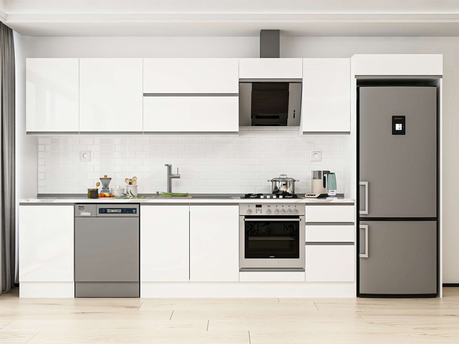 Alvinka 375X222 Cm High Gloss Mutfak Dolabı Mb-E80S50S45-2 High Gloss | Beyaz - Suntalam