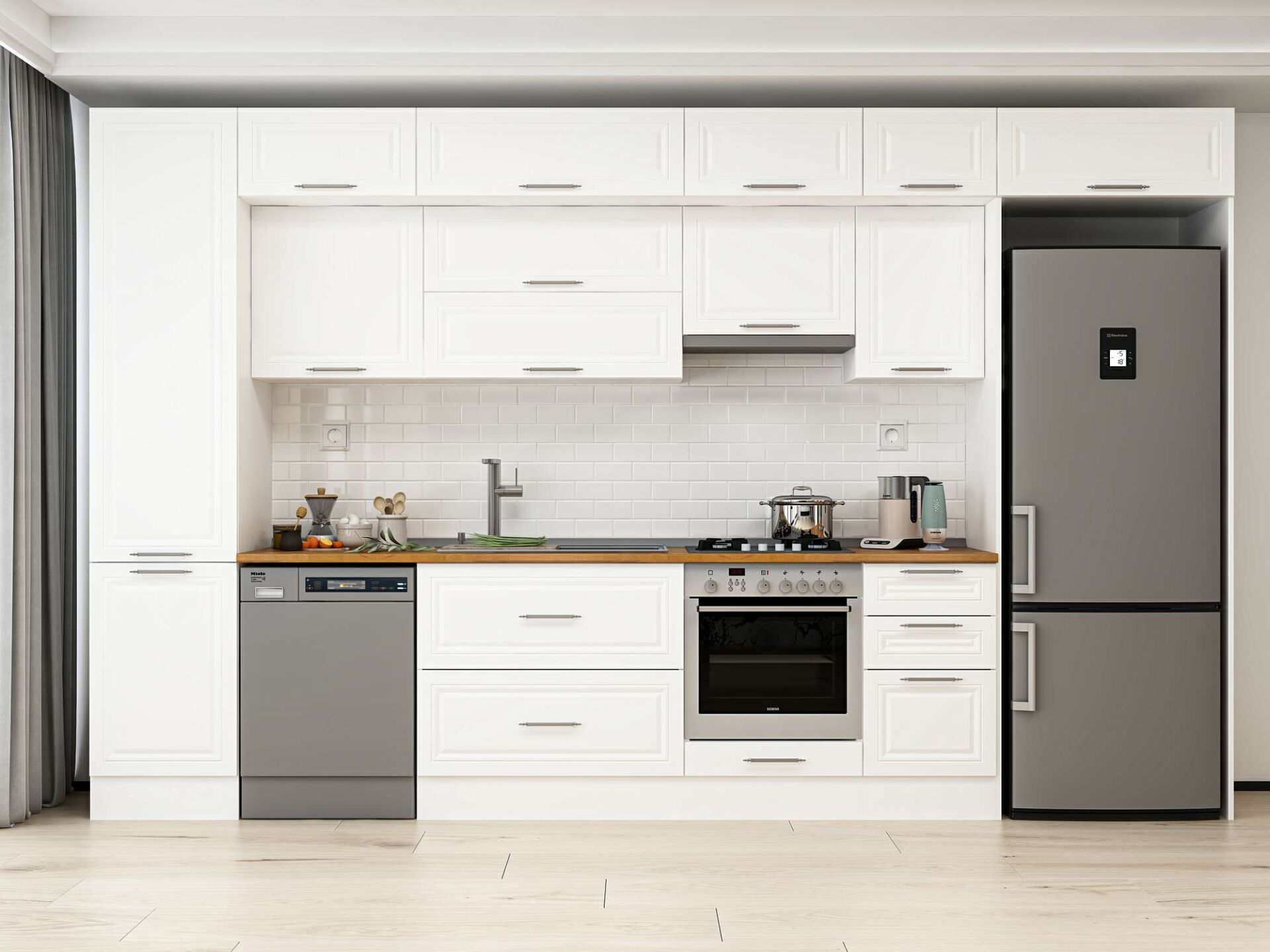 Alvinka 385X240 Cm Klasik Mebran Mutfak Dolabı Beyaz Beyaz Mbb-E90B50S45-1