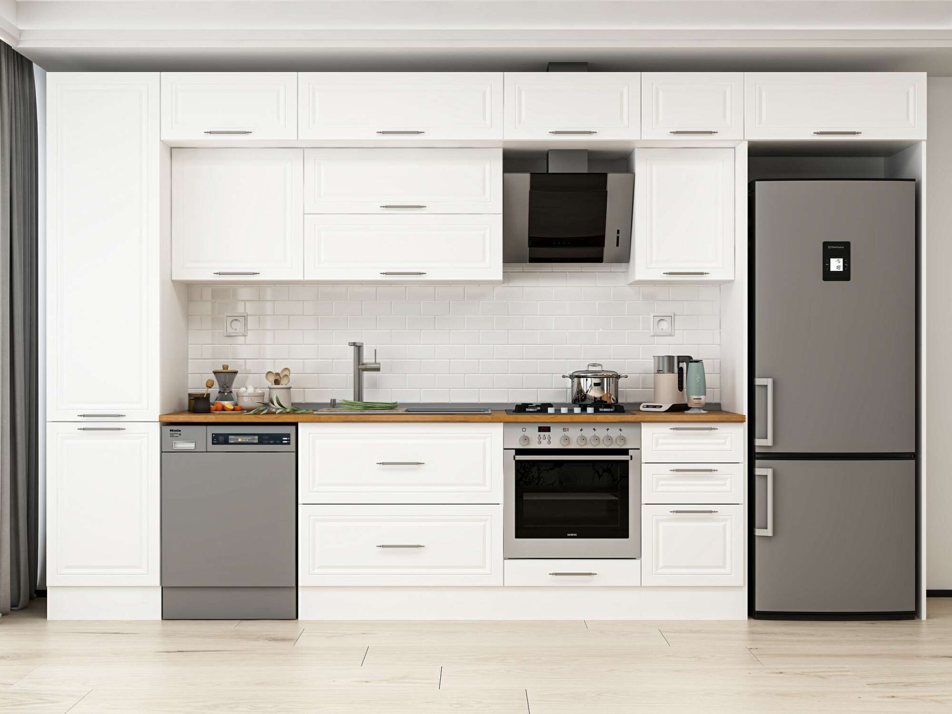 Alvinka 385X240 Cm Klasik Mebran Mutfak Dolabı Beyaz Beyaz Mbb-E90B50S45-2