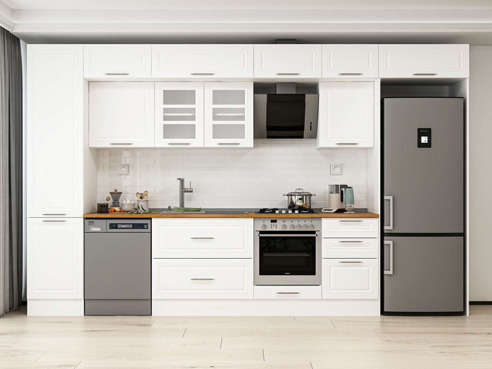 Alvinka 390X240 Cm Klasik Mebran Mutfak Dolabı Beyaz Beyaz Mbb-E90B50S50-3