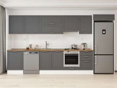 Alvinka 400X222 Cm Klasik Mebran Mutfak Dolabı Mb-E90S60S50-1 Mebran | Antrasit - Mdf