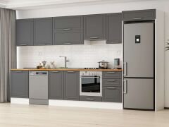 Alvinka 400X222 Cm Klasik Mebran Mutfak Dolabı Mb-E90S60S50-1 Mebran | Antrasit - Mdf