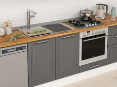 Alvinka 400X222 Cm Klasik Mebran Mutfak Dolabı Mb-E90S60S50-1 Mebran | Antrasit - Mdf