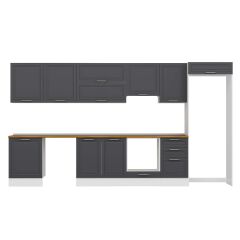 Alvinka 400X222 Cm Klasik Mebran Mutfak Dolabı Mb-E90S60S50-1 Mebran | Antrasit - Mdf