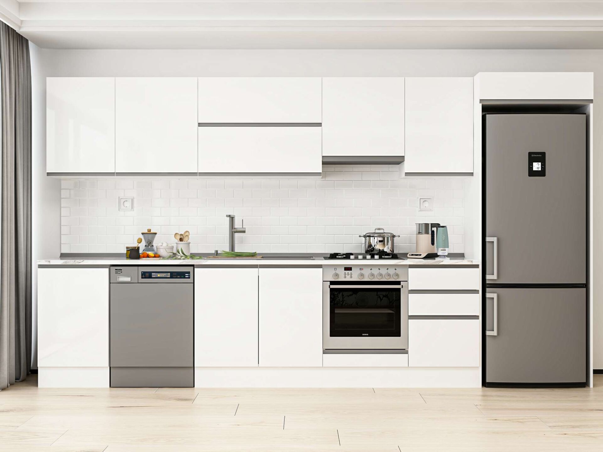 Alvinka 380X222 Cm High Gloss Mutfak Dolabı Mb-E80S50S50-1 High Gloss | Beyaz - Suntalam