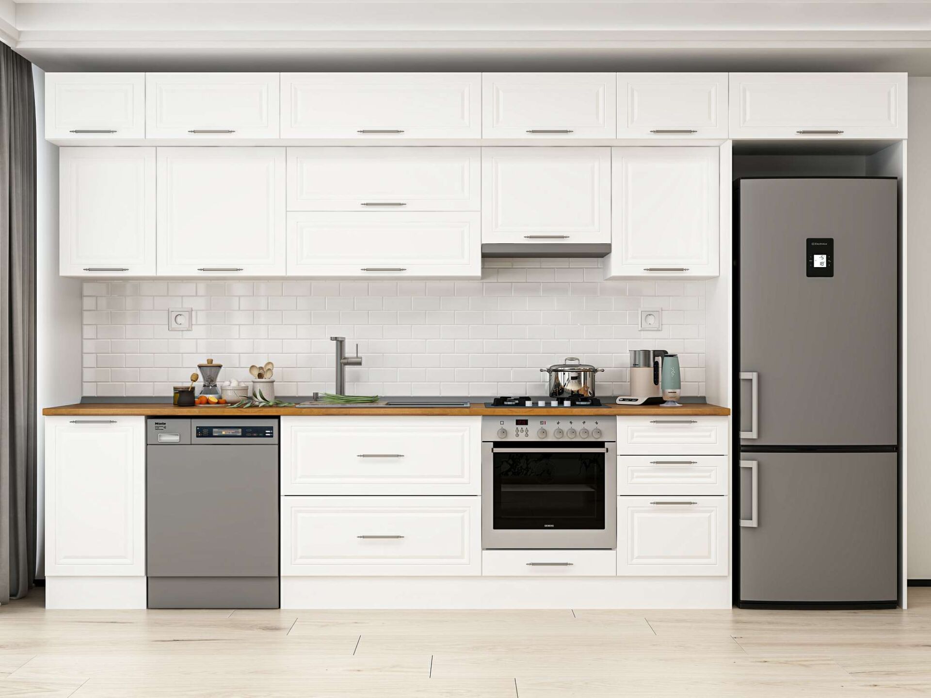 Alvinka 385X240 Cm Klasik Mebran Mutfak Dolabı Beyaz Beyaz Mb-E90S45S50-1 Mebran | Beyaz - Suntalam