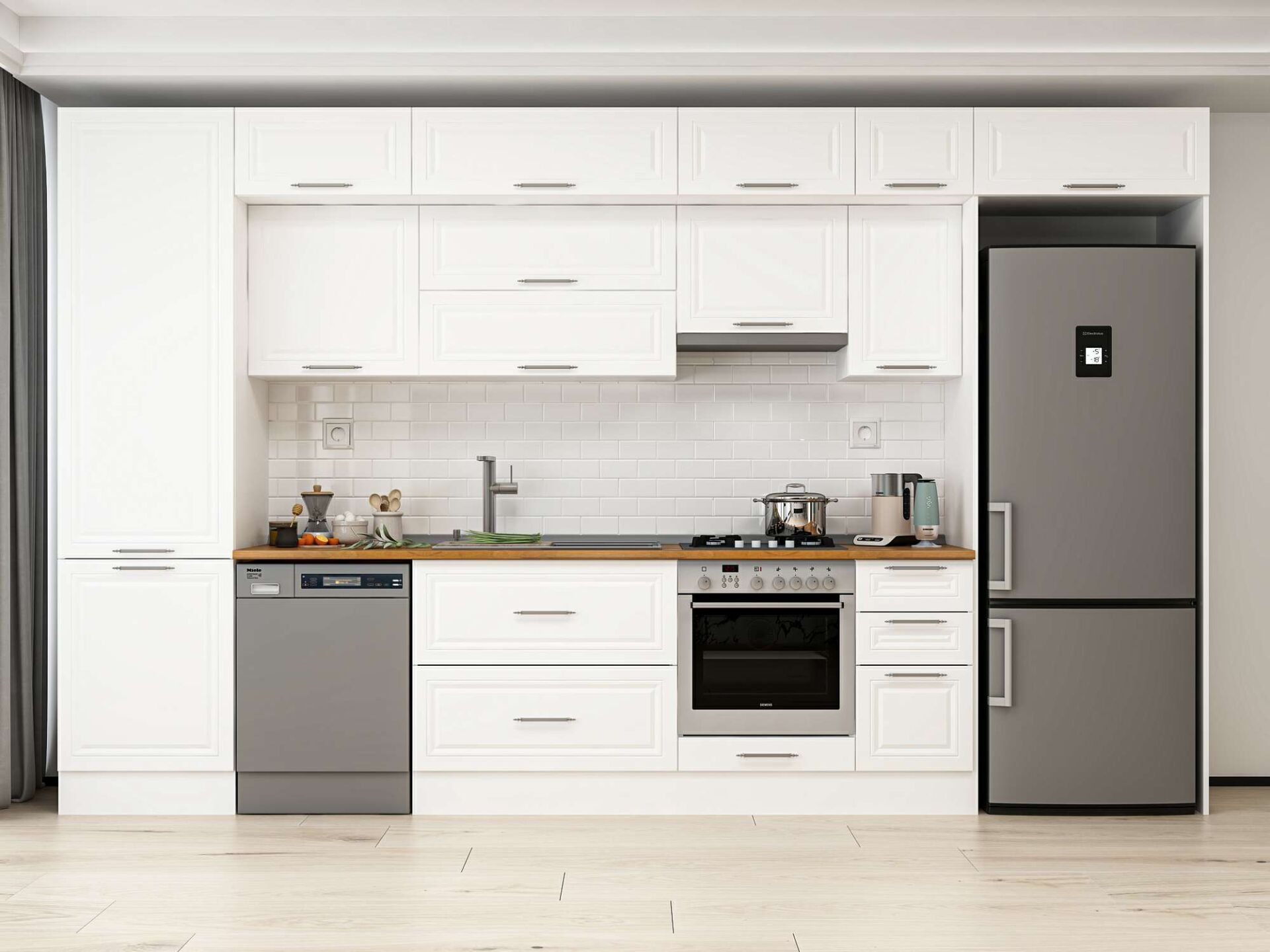 Alvinka 390X240 Cm Klasik Mebran Mutfak Dolabı Beyaz Beyaz Mbb-E90B60S40-1