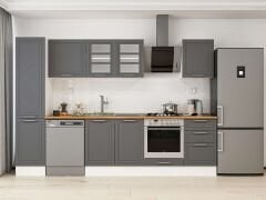 Alvinka 305X210 Cm Klasik Mebran Mutfak Dolabı Mb-E90B45S50-3 Mebran | Antrasit - Mdf