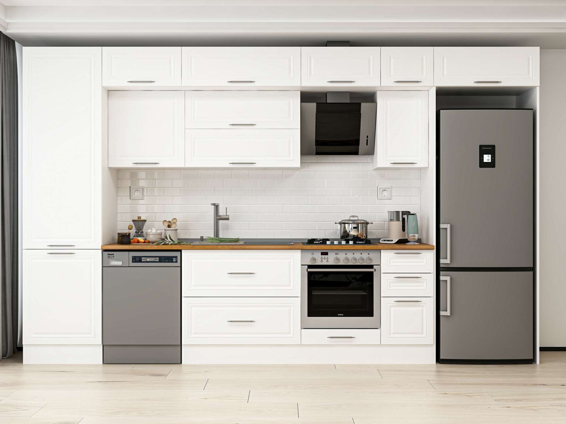 Alvinka 390X240 Cm Klasik Mebran Mutfak Dolabı Beyaz Beyaz Mbb-E90B60S40-2