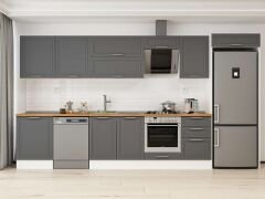 Alvinka 400X222 Cm Klasik Mebran Mutfak Dolabı Mb-E90S60S50-2 Mebran | Antrasit - Mdf