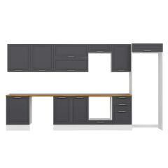 Alvinka 400X222 Cm Klasik Mebran Mutfak Dolabı Mb-E90S60S50-2 Mebran | Antrasit - Mdf