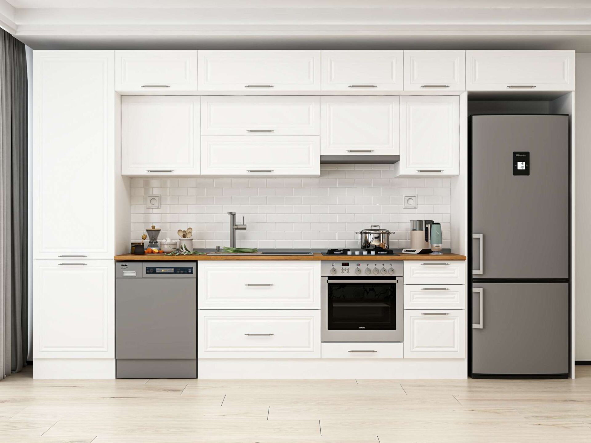 Alvinka 395X240 Cm Klasik Mebran Mutfak Dolabı Beyaz Beyaz Mbb-E90B60S45-1