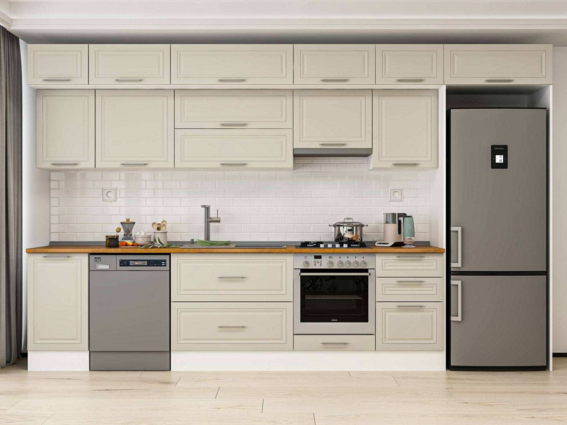 Alvinka 385X240 Cm Klasik Mebran Mutfak Dolabı Beyaz Beyaz Mb-E90S45S50-1 Mebran | Kumtaşı - Mdf