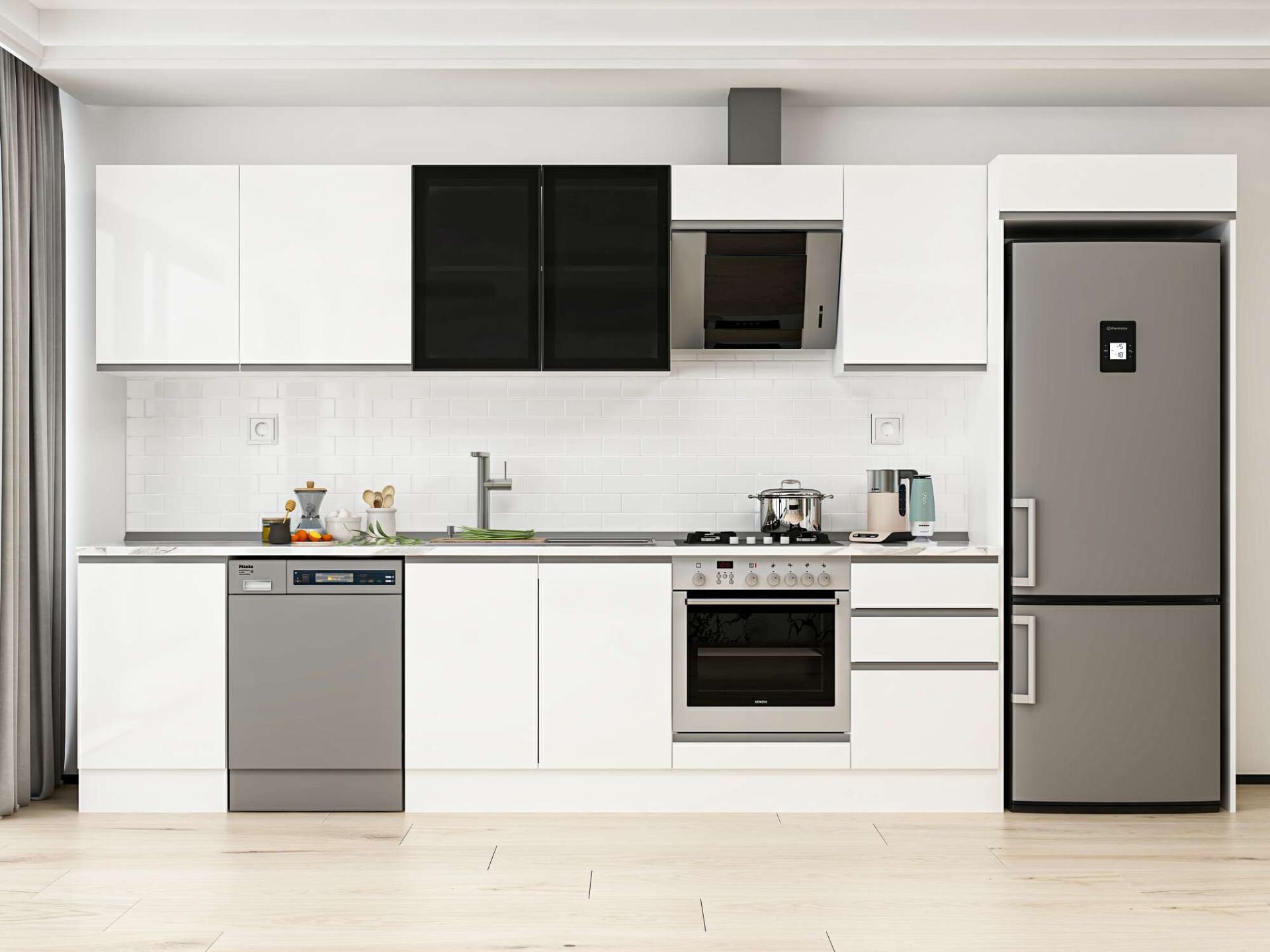 Alvinka 380X222 Cm High Gloss Mutfak Dolabı Mb-E80S50S50-3 High Gloss | Beyaz - Mdf