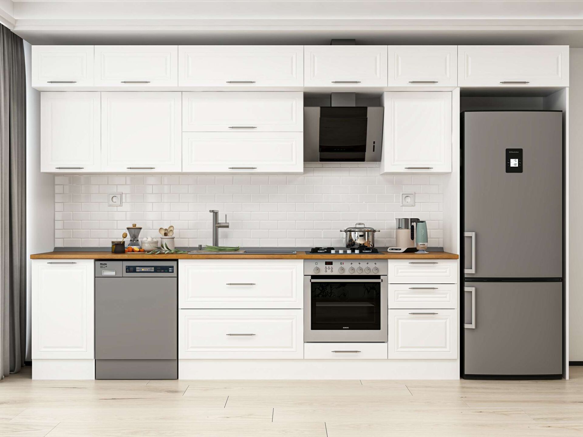 Alvinka 385X240 Cm Klasik Mebran Mutfak Dolabı Beyaz Beyaz Mb-E90S45S50-2 Mebran | Beyaz - Suntalam