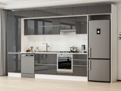 Alvinka 390X240 Cm High Gloss Mutfak Dolabı Mbb-E80B60S50-1 High Gloss | Antrasit - Suntalam