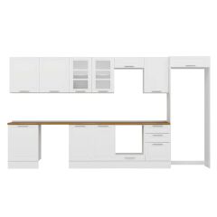 Alvinka 400X222 Cm Klasik Mebran Mutfak Dolabı Mb-E90S60S50-3 Mebran | Beyaz - Mdf