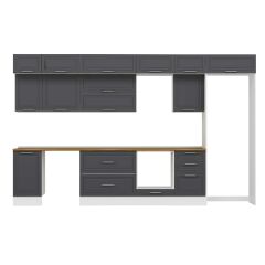 Alvinka 385X240 Cm Klasik Mebran Mutfak Dolabı Mb-E90S45S50-2 Mebran | Antrasit - Suntalam