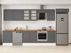 Alvinka 400X222 Cm Klasik Mebran Mutfak Dolabı Mb-E90S60S50-3 Mebran | Antrasit - Mdf