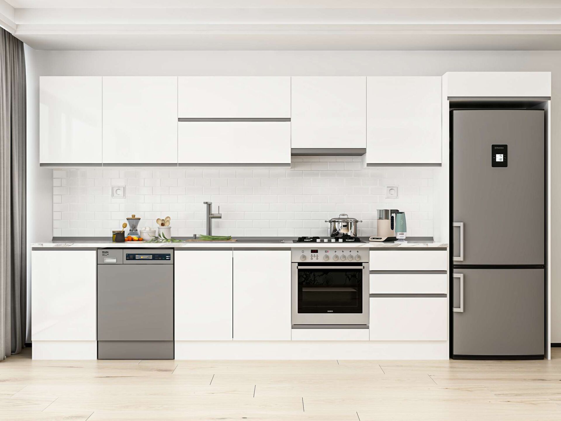 Alvinka 390X222 Cm High Gloss Mutfak Dolabı Mb-E80S50S60-1 High Gloss | Beyaz - Mdf