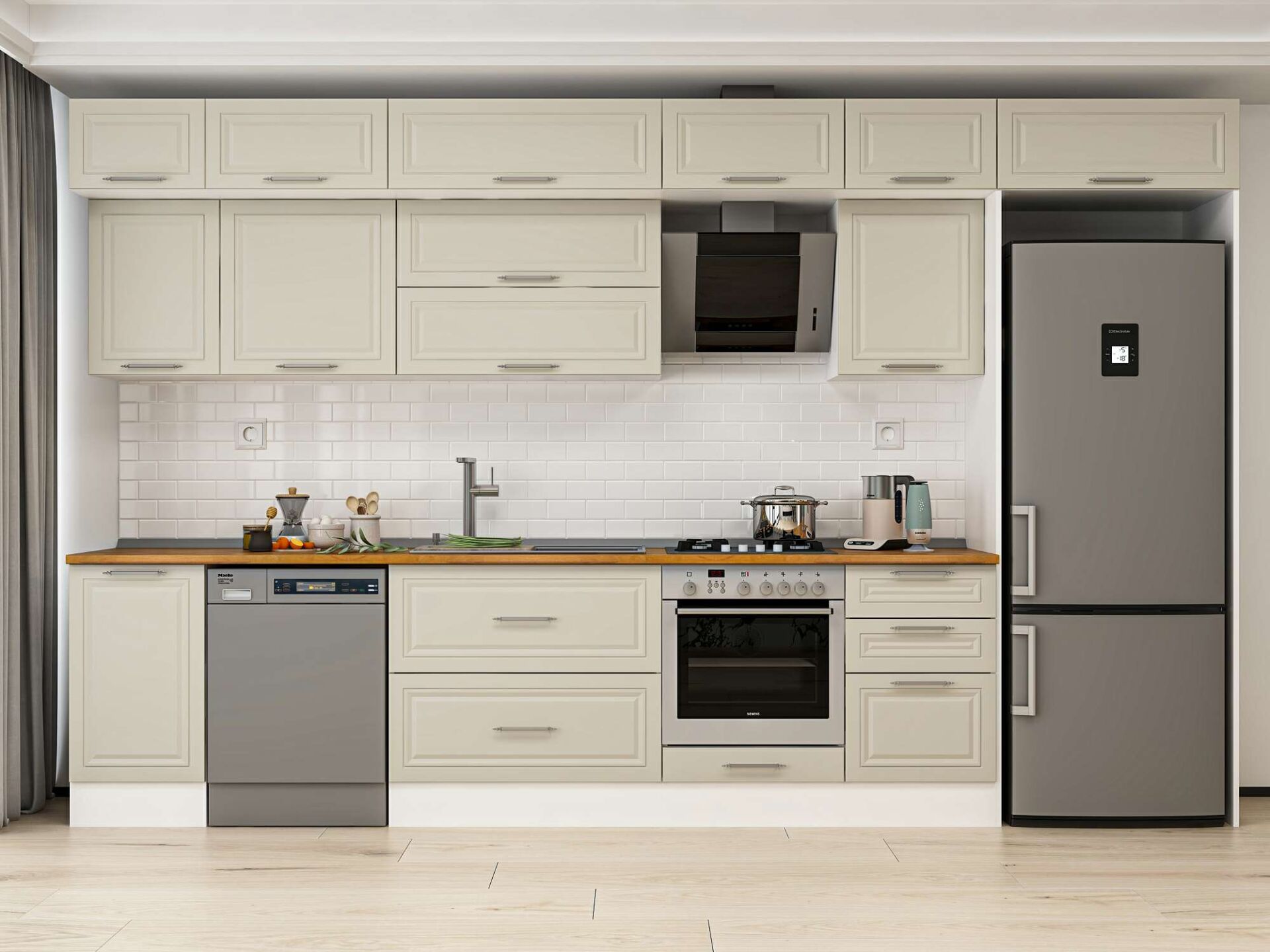 Alvinka 385X240 Cm Klasik Mebran Mutfak Dolabı Beyaz Beyaz Mb-E90S45S50-2 Mebran | Kumtaşı - Mdf