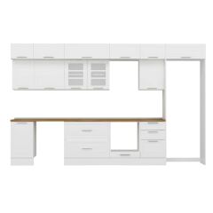 Alvinka 385X240 Cm Klasik Mebran Mutfak Dolabı Beyaz Beyaz Mb-E90S45S50-3 Mebran | Beyaz - Suntalam