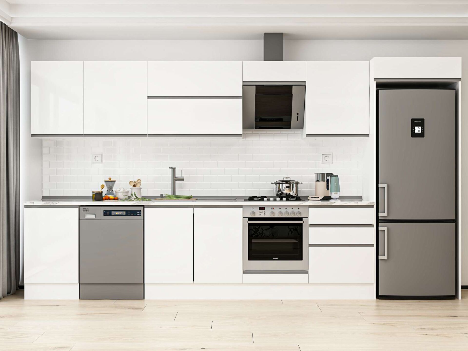 Alvinka 390X222 Cm High Gloss Mutfak Dolabı Mb-E80S50S60-2 High Gloss | Beyaz - Suntalam