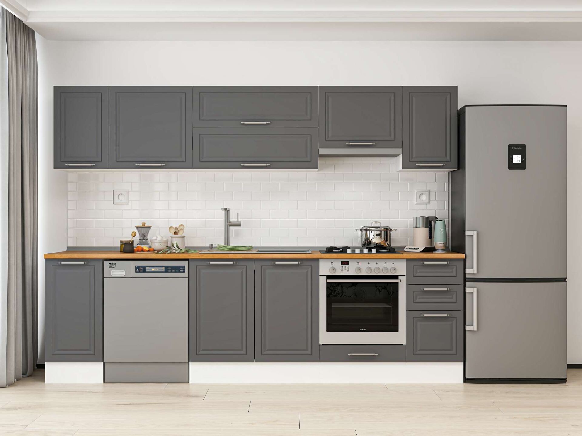 Alvinka 280X210 Cm Klasik Mebran Mutfak Dolabı Beyaz Beyaz M-E80S40S40-1 Mebran | Antrasit - Suntalam