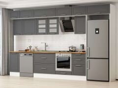 Alvinka 385X240 Cm Klasik Mebran Mutfak Dolabı Beyaz Beyaz Mb-E90S45S50-3 Mebran | Antrasit - Suntalam