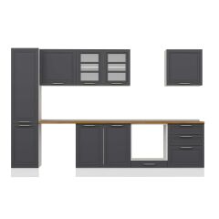 Alvinka 315X210 Cm Klasik Mebran Mutfak Dolabı Mb-E90B45S60-3 Mebran | Antrasit - Suntalam