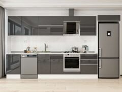 Alvinka 390X222 Cm High Gloss Mutfak Dolabı Mb-E80S50S60-2 High Gloss | Antrasit - Mdf